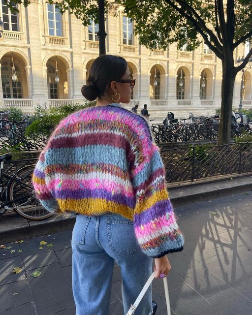 Gestreifte, offene Strickjacke