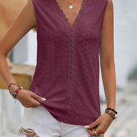 WW | Gespaltene Spitze V-Ausschnitt Ärmelloses Shirt