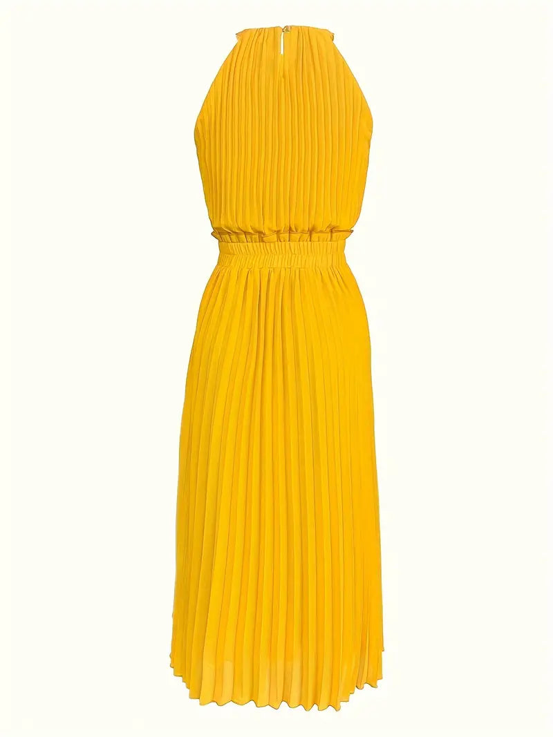 WW | Elegantes X-Sommer Midikleid mit Rundhalsausschnitt und Gesch Gathered Taille