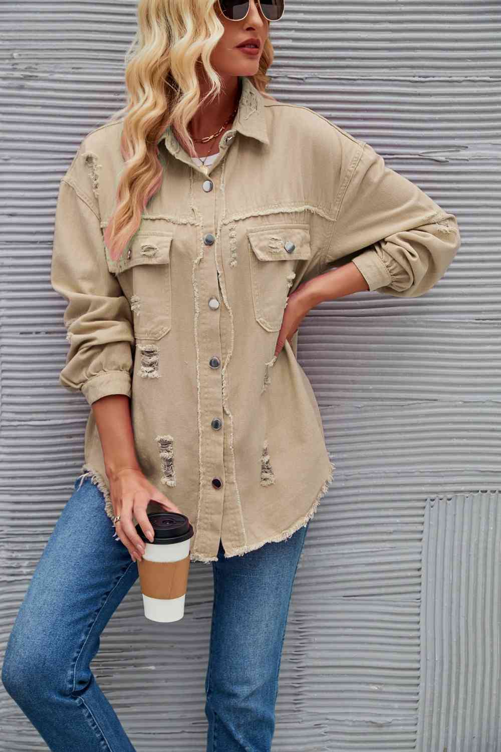 WW | Zerrissene Rohsaum-Denimjacke