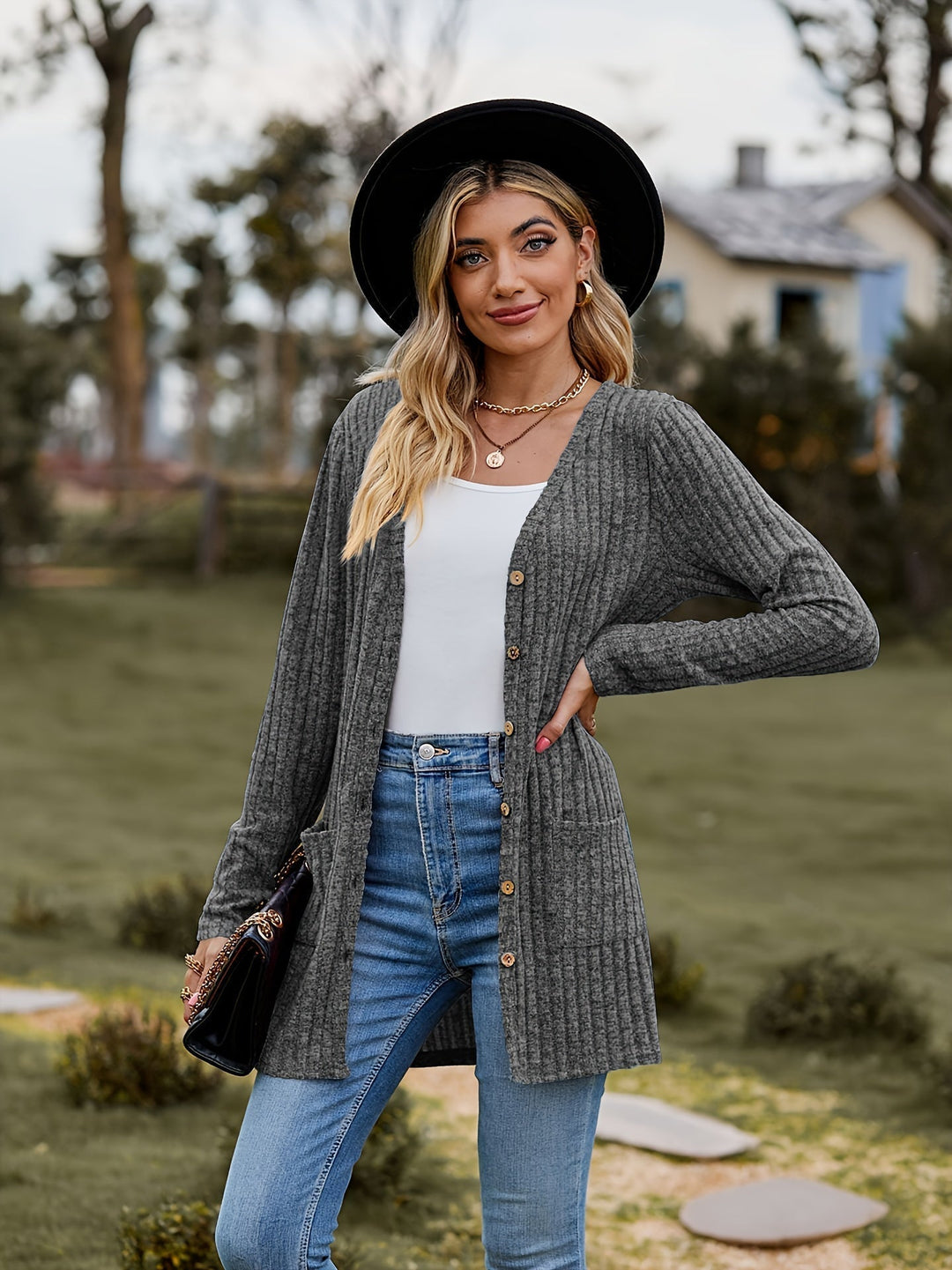 W&W Mode Warmer Gerippter Baumwolle Strickcardigan Für Damen | Perfekt Für Lässige Tage