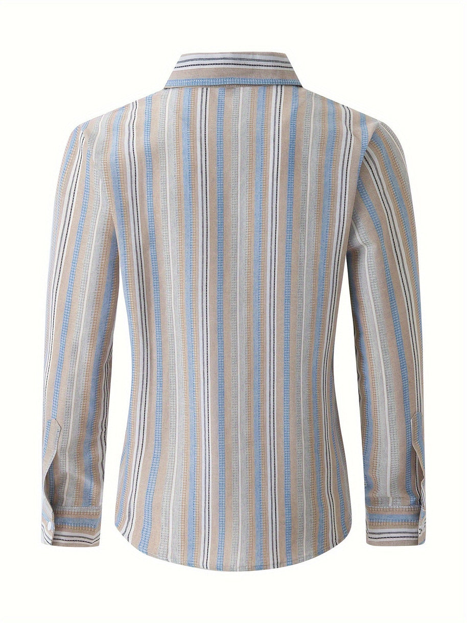 WW | Gestreiftes Baumwoll Leinen Herrenhemd für entspannte Looks