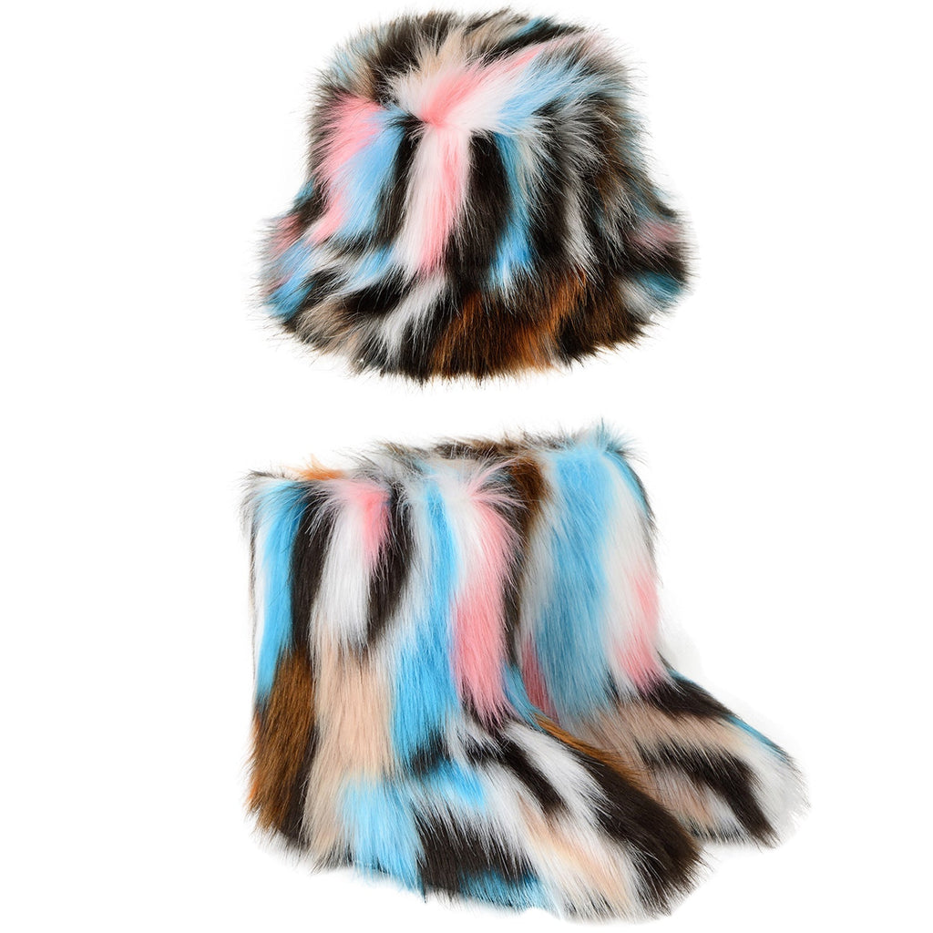 WW | Warme Plüsch Stiefel Farbe Pelzmütze