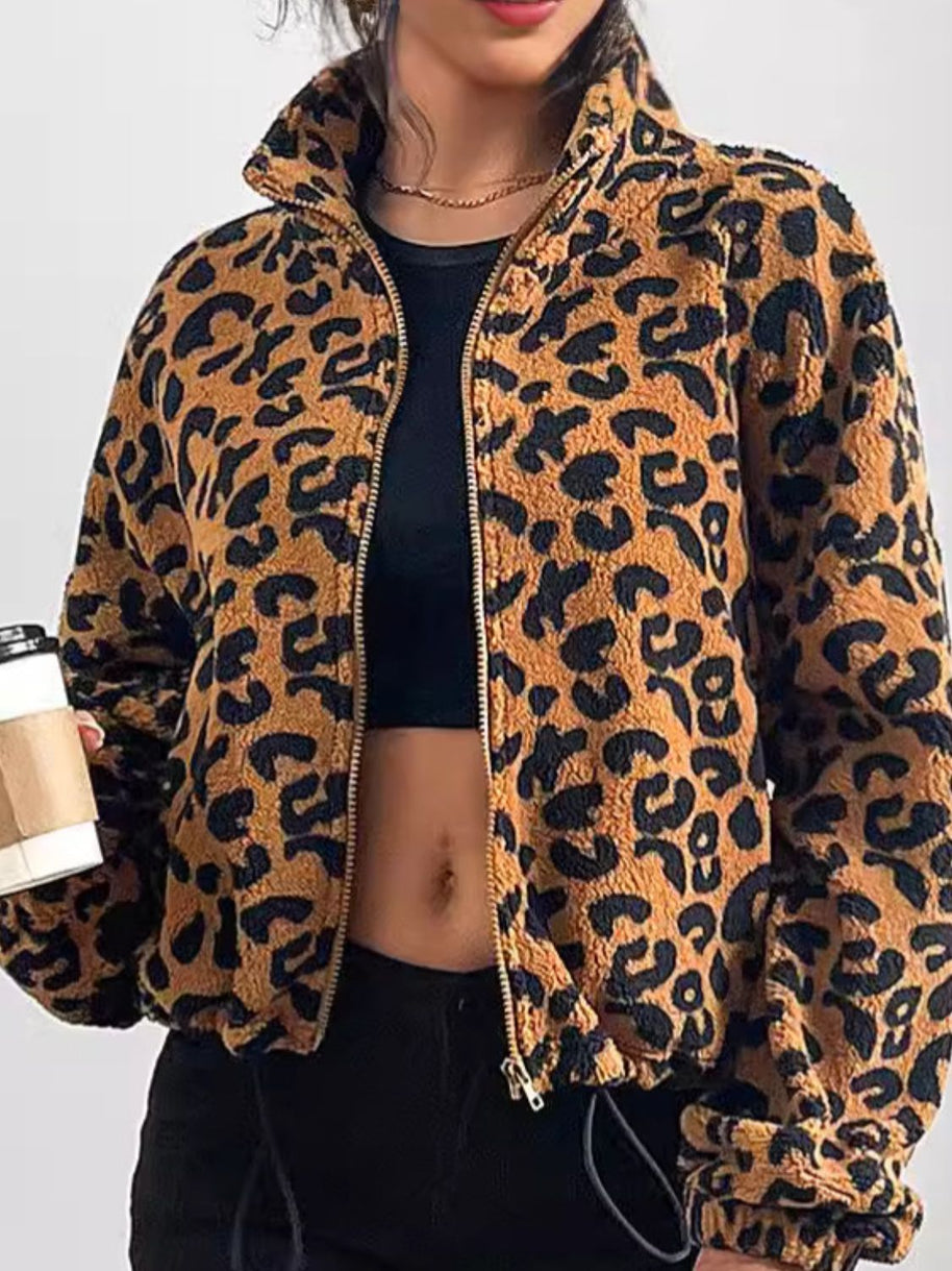 WW | Schicke Herbst Leopard Zip-Up Jacke für Frauen