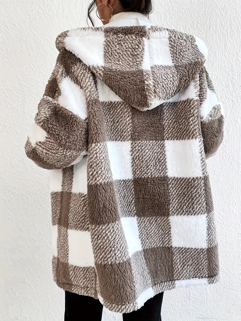 W&W Mode | Kariert Teddy Hoodie Jacke | Warm und Bequem für den Winter