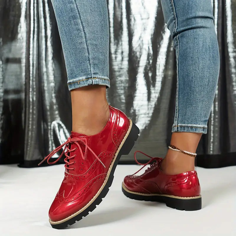 WW | Lackschuhe Im Oxford Stil Mit Klobiger Sohle Für Damen