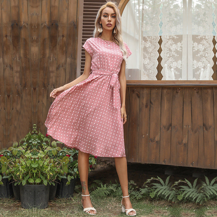W&W Mode | Elegantes Polka Dot Midi Kleid Mit Kurzem Ärmel Für Damen