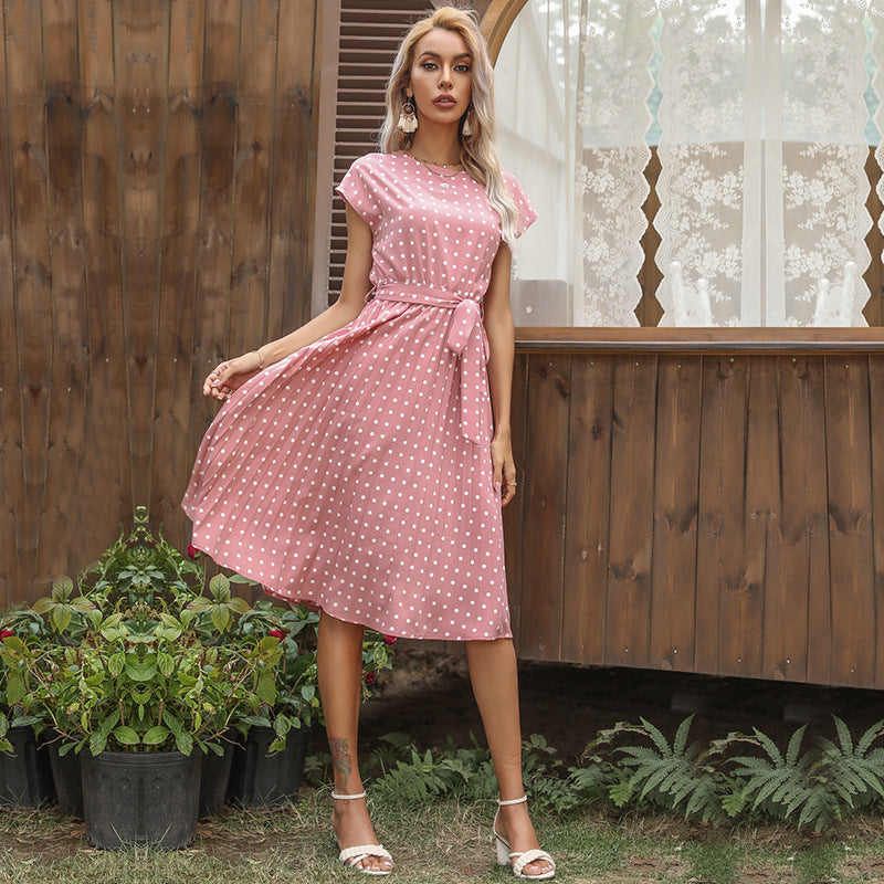 WW | Elegantes Polka Dot Midi Kleid Mit Kurzen Ärmeln Für Damen