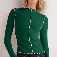 WW | Basic Bae Kontrastbesatz Mock Neck Langarm T-Shirt