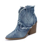 WW | Damen Trendy Spitzes-Toe Western Cowboy-Stiefel Bequeme Stiefeletten
