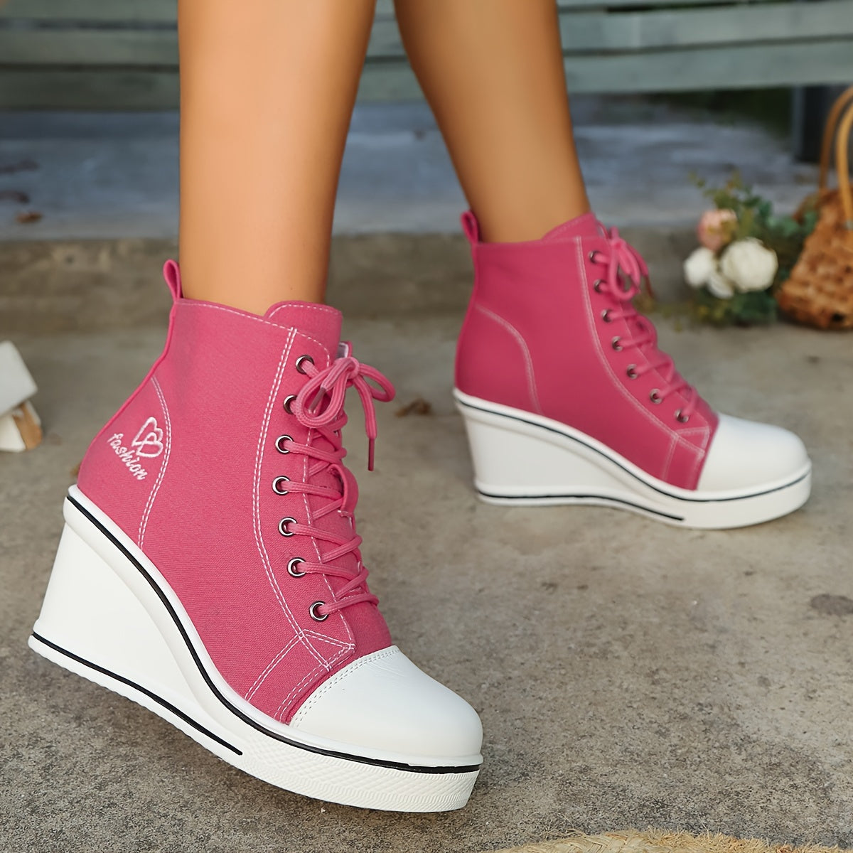 WW | Einfache Canvas Stiefeletten Mit Liebesmotiv