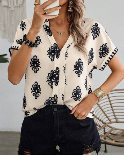 WW | Kurzärmlige Elegante Bluse mit Druck