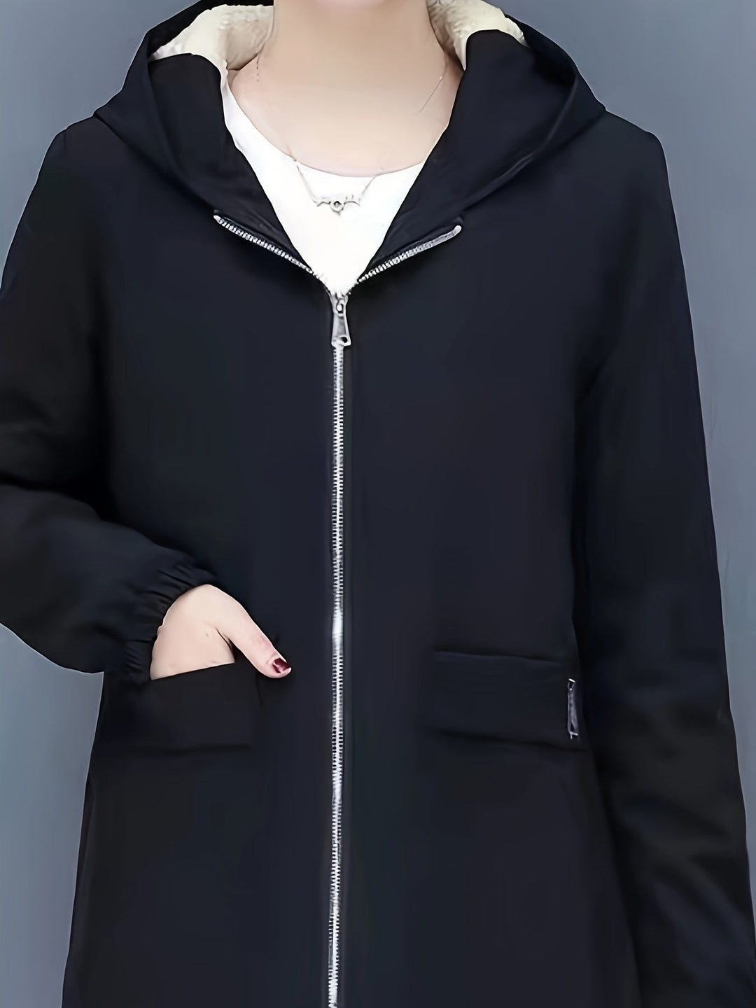W&W Mode | Kapuzenmantel für Damen - schwarze Freizeitjacke