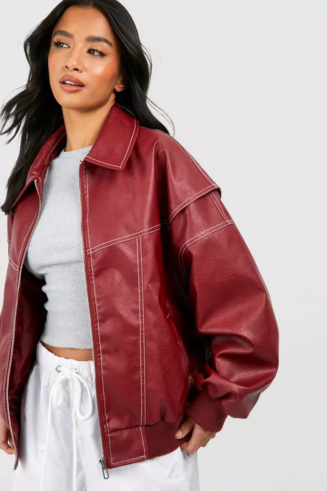 WW | Jacke Stilvolles Leder Bomberjacke Für Damen