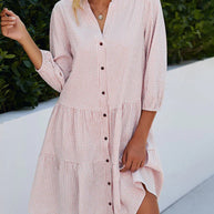 WW - kariertes A-Linien-Kleid mit Knopfleiste für Damen | ähnelt einem Hemdblusenkleid