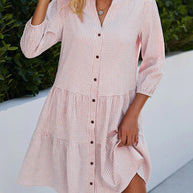 WW - kariertes A-Linien-Kleid mit Knopfleiste für Damen | ähnelt einem Hemdblusenkleid