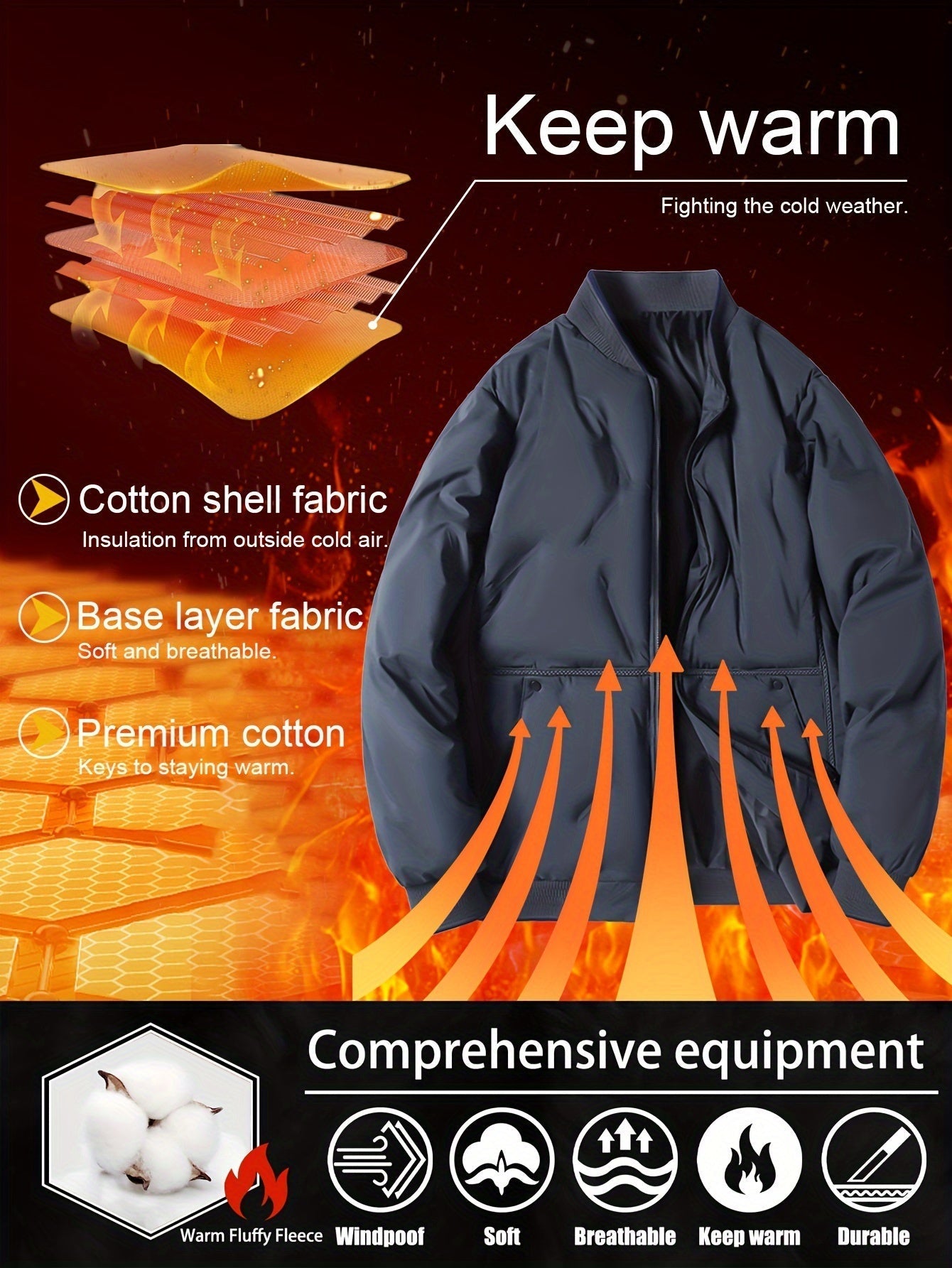 WW | Baseballkragen Reißverschluss Solides Fleece Mit Taschen Winterjacke Für Herren - Perfekt für Outdoor-Aktivitäten