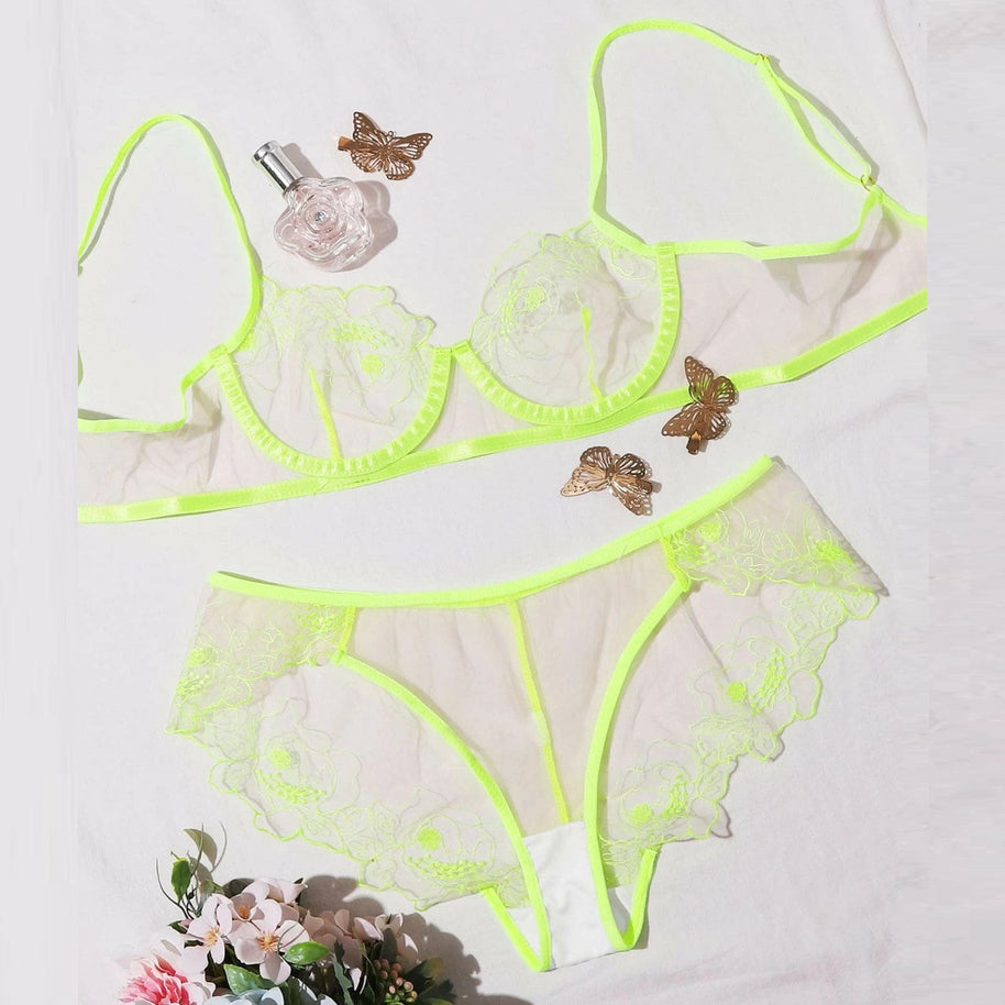 WW | Women's Mesh Stickerei Sheer Dessous Set