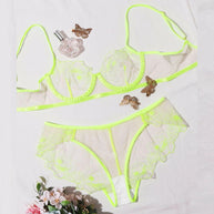 WW | Women's Mesh Stickerei Sheer Dessous Set