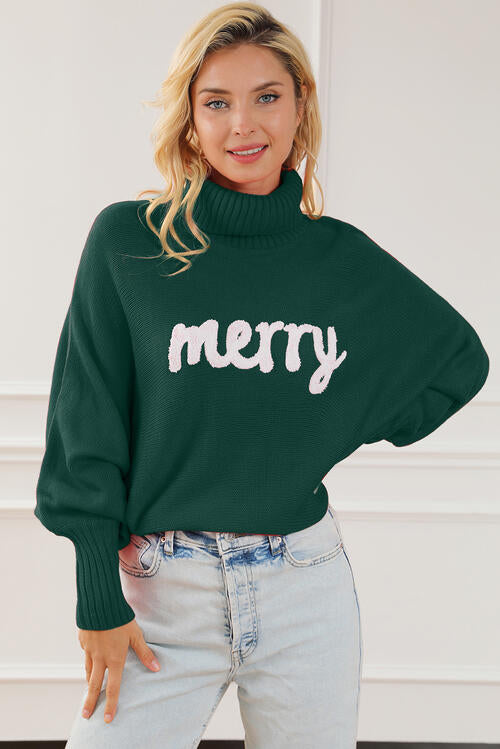 WW | Merry Letter Bestickter Hoher Hals Pullover
