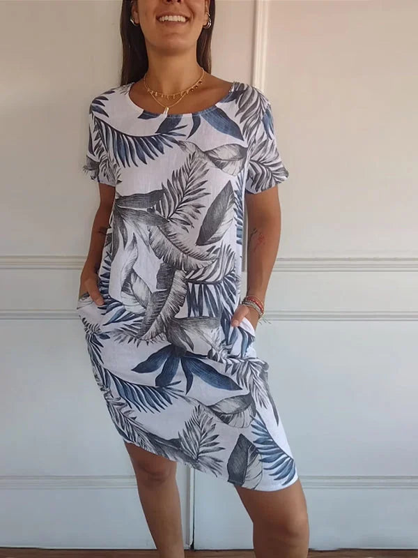 W&W Mode | Damen Bedrucktes Baumwoll- und Leinenkleid