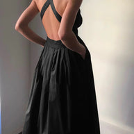 WW | Rückenfrei, Falten Kleid mit Großen Taschen