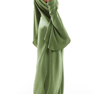 WW | Zayla Satin Asymmetrisches Ein Schulter Glockenärmel Schlitz Maxi Kleid