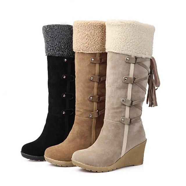 W&W Mode - Stylische Damen hohe Schneestiefel mit Schnürdesign