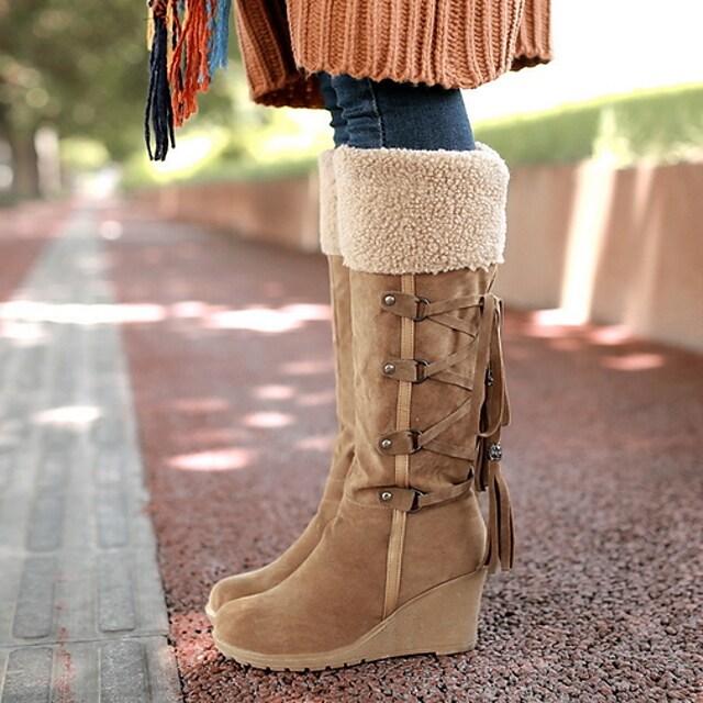 W&W Mode - Stylische Damen hohe Schneestiefel mit Schnürdesign