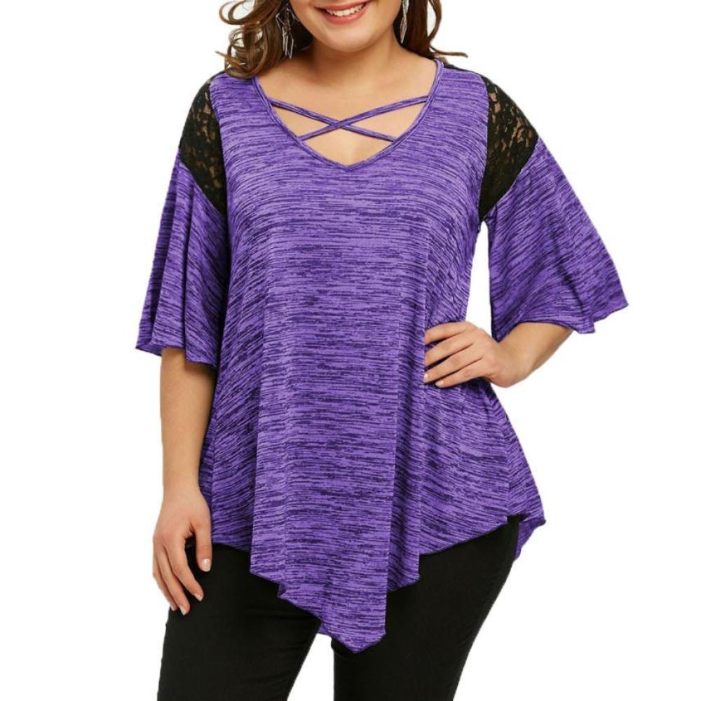WW | Flare Sleeve Top Asymmetrische Spitzen Tunika
