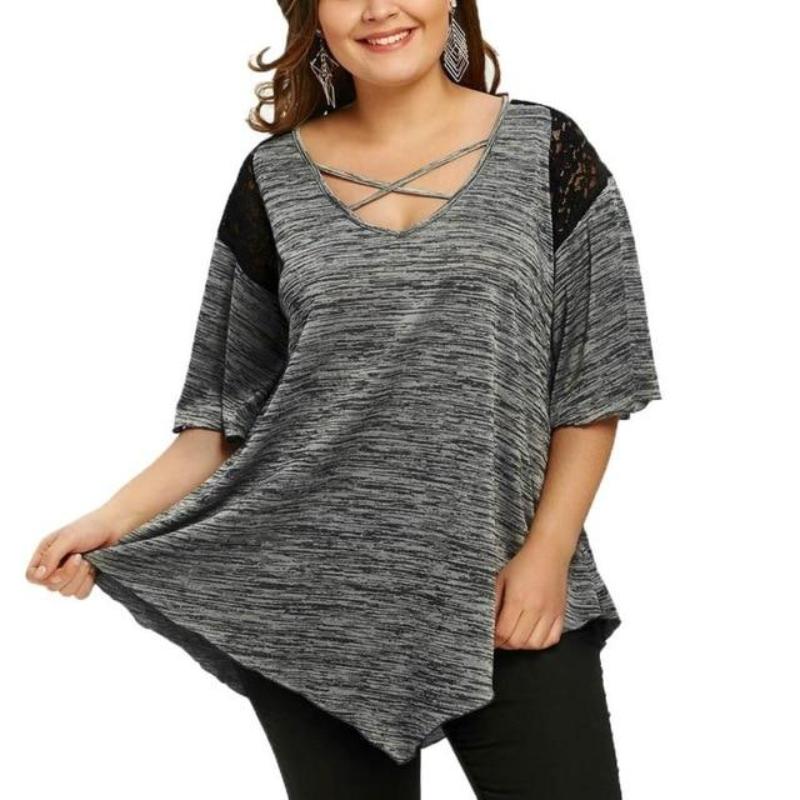 WW | Flare Sleeve Top Asymmetrische Spitzen Tunika