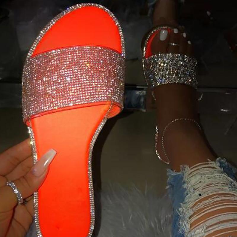WW | Flache Glitzer Strass Sandalen