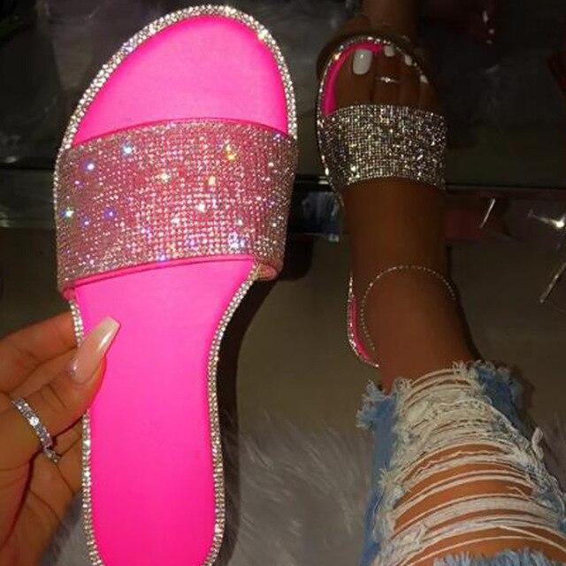 WW | Flache Glitzer Strass Sandalen