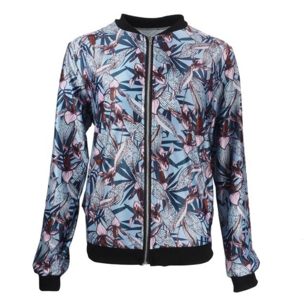 WW | Blumenmusterjacke Reißverschluss Bomber Freizeitjacke Langarm Übergrößen