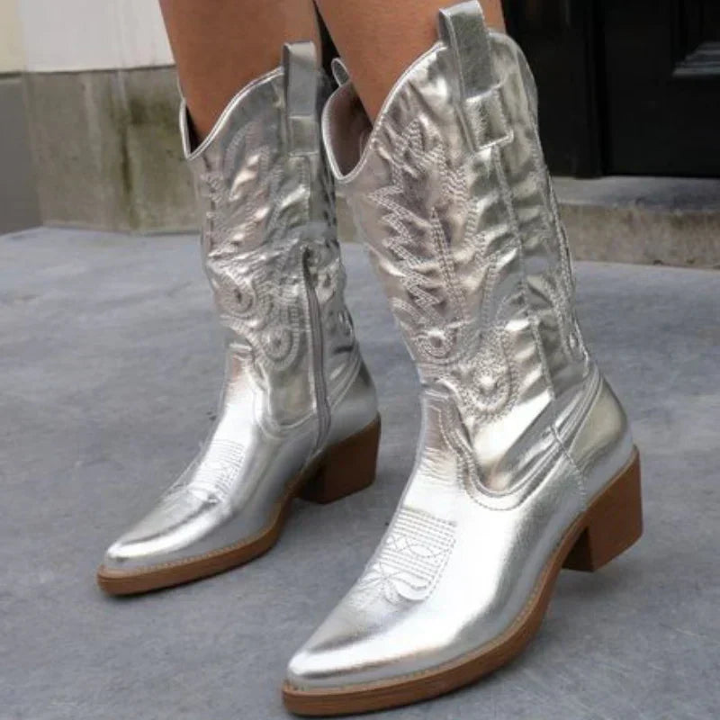 WW | Metallische Western Cowboy Stiefel für Damen