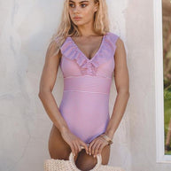 WW | Gestreifter Badeanzug Mit Rüschendetails