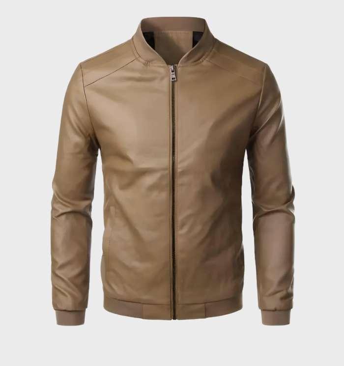 WW | Verschleißfestes Lederjacke Mit Taschen Und Durchgehendem Reißverschluss