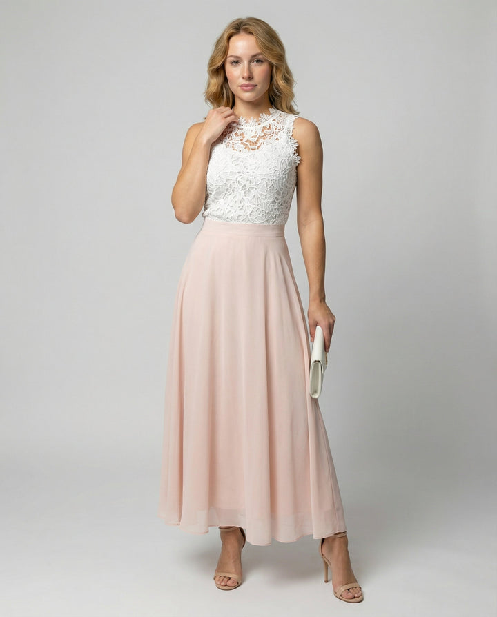Damen Chiffon-Maxikleid mit kurzen Ärmeln