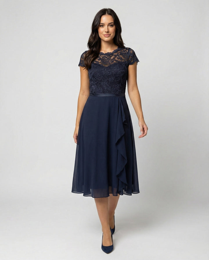 W&W Mode - Elegantes Transparentes Kleid mit Kurzarm, Feminine Silhouette