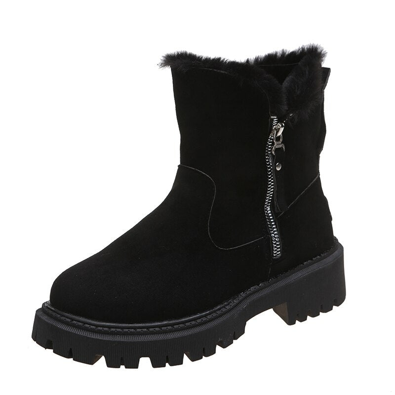 W&W Mode | Damen Stiefeletten - gefütterte Wildlederstiefel mit Reißverschluss und Fellkragen