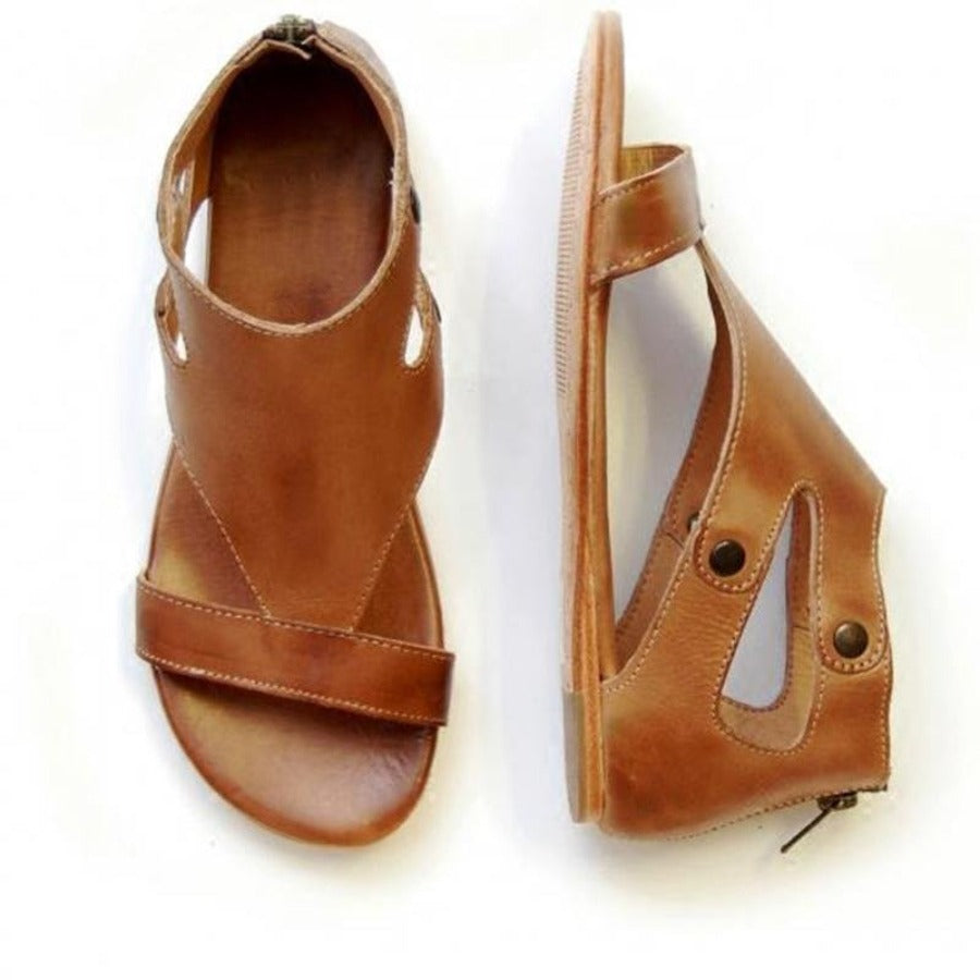 WW | Gladiator Weiches Leder Flachsohle Peeptoe Sandalen