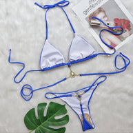 WW | Glitzer Crystal String Tanga Slide Dreiecke Brasilianisch Zwei Stück Bikini Badeanzug