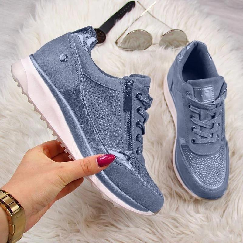 WW | Reißverschluss Plattform Schnür Glitzer Sneaker
