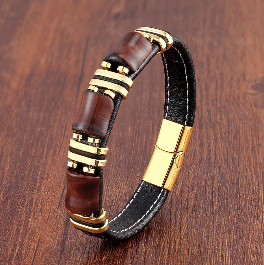 WW | Tigerauge Naturstein Lederarmband