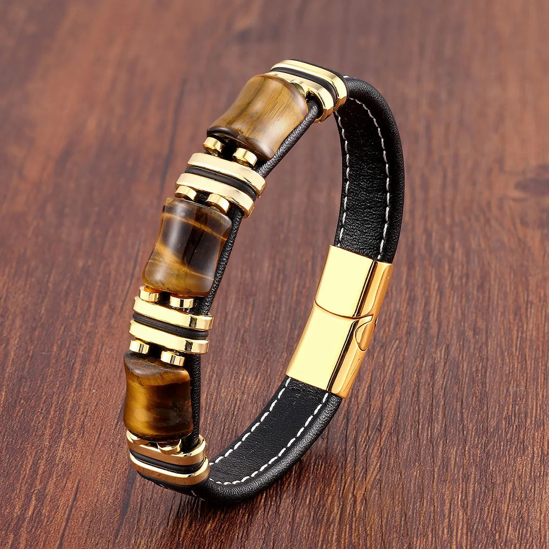 W&W Mode | Tigerauge Naturstein Lederarmband