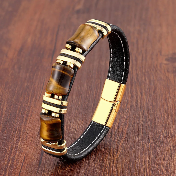 W&W Mode | Tigerauge Naturstein Lederarmband