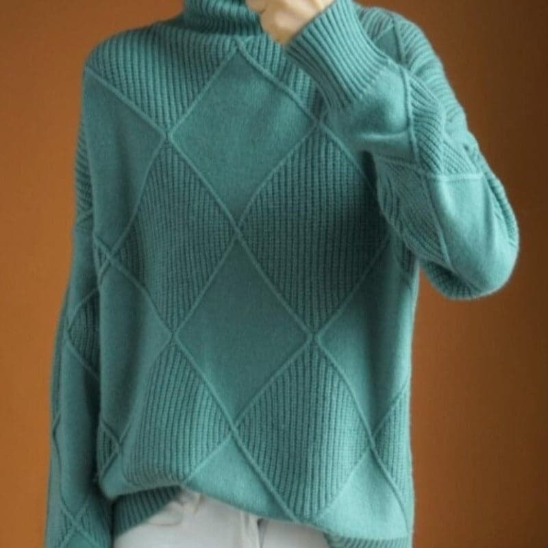 WW | Rollkragenpullover Gestrickt mit Diamantmuster Weich und Bequem