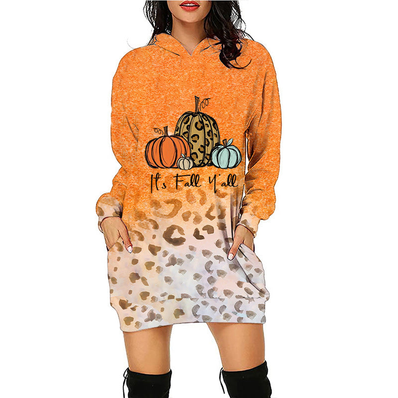 WW | Halloween-Druck midilange Taschen Kapuzen langärmliger Pullover