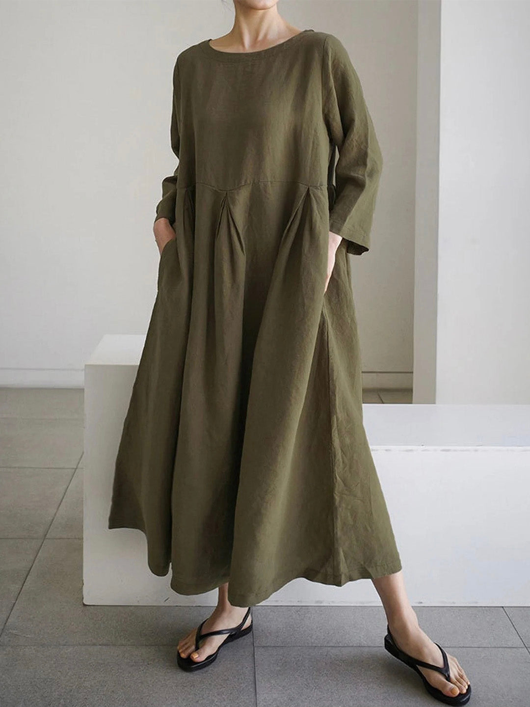 W&W Mode | Lockeres Leinenkleid mit Seitentaschen