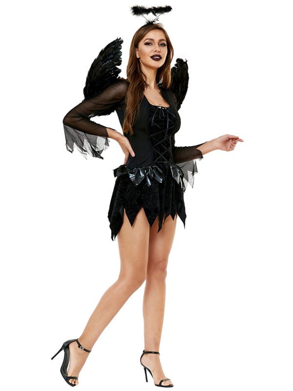 WW | Halloween Flügel schwarzes Engel Kostüm Erwachsene